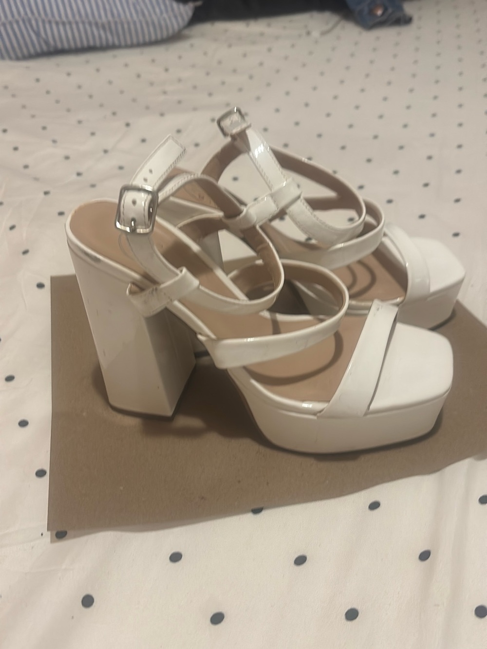 White Platform Block Heel Sandals with Ankle Strap